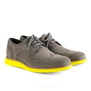 Cole Haan LunarGrand Wing Tip Charcoal Grey Suede Mens Oxfords
